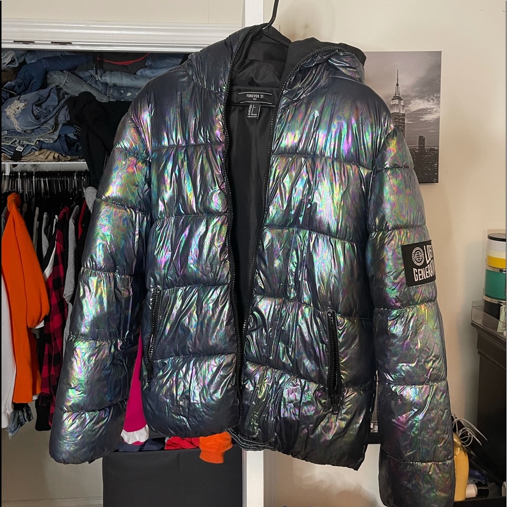Forever 21 Reflective Puffer Coat